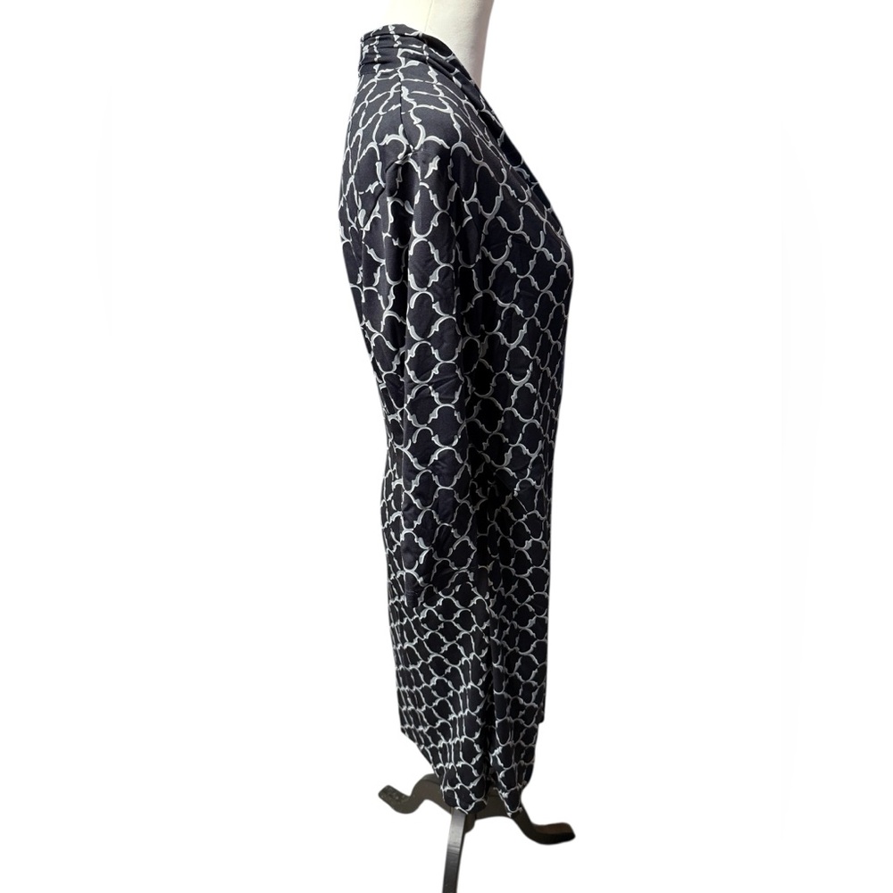 J. McLaughlin Catalina Cloth Faux Wrap Dress Black Gray Geometric Print Sz Large - Picture 6 of 10